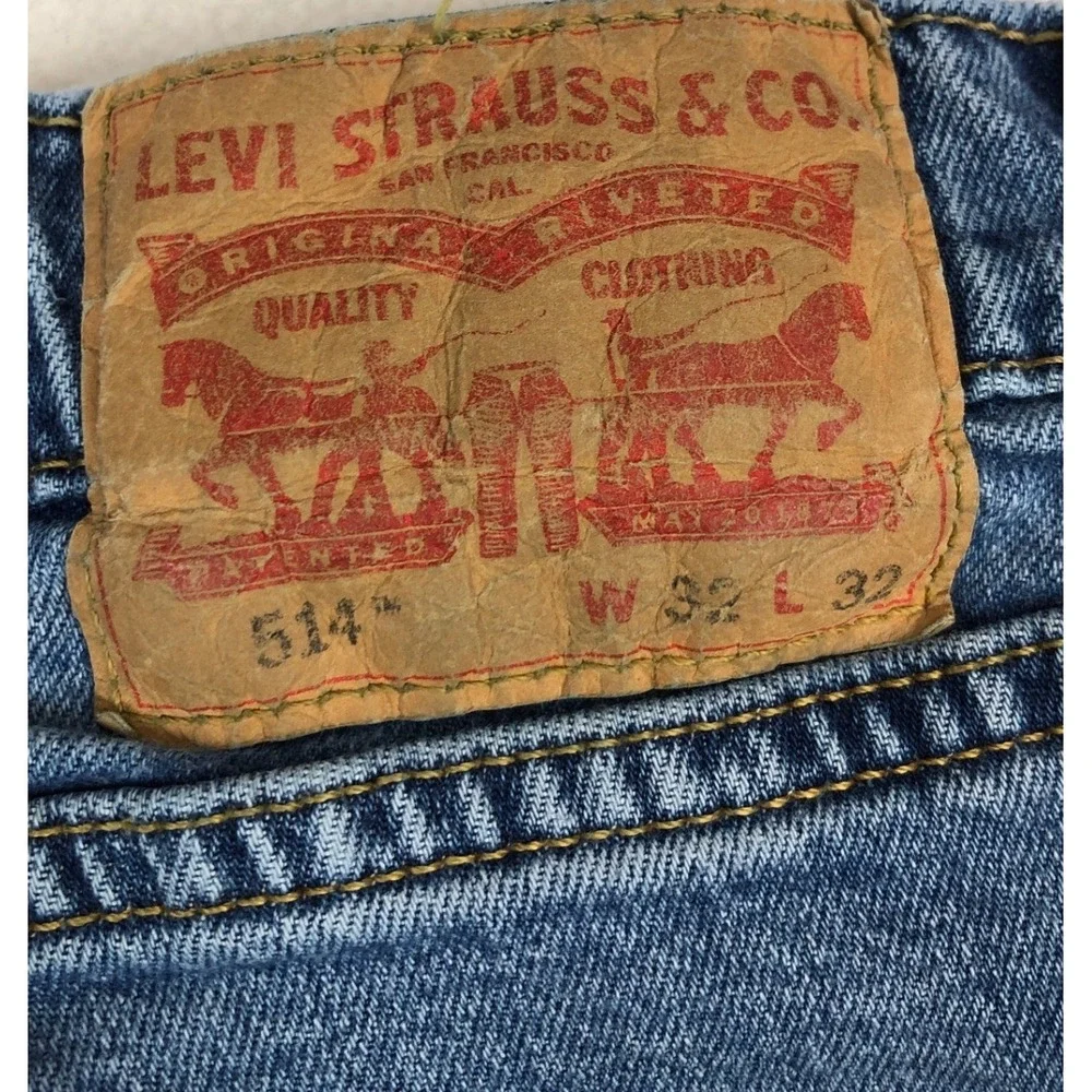 Levis 514 Straight Fit Mens Jeans 32x32 Medium Wash‎ Blue Denim Streetwear